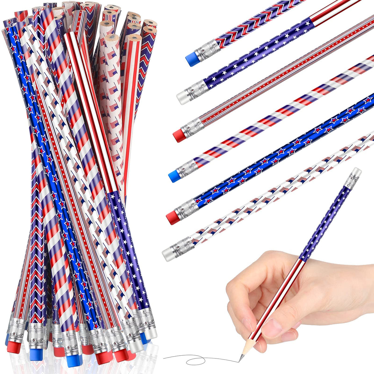 Gersoniel American Flag Pencils Wooden Patriotic Pencils For 4Th Of July Usa Independence Day Parades Party Favors School Office