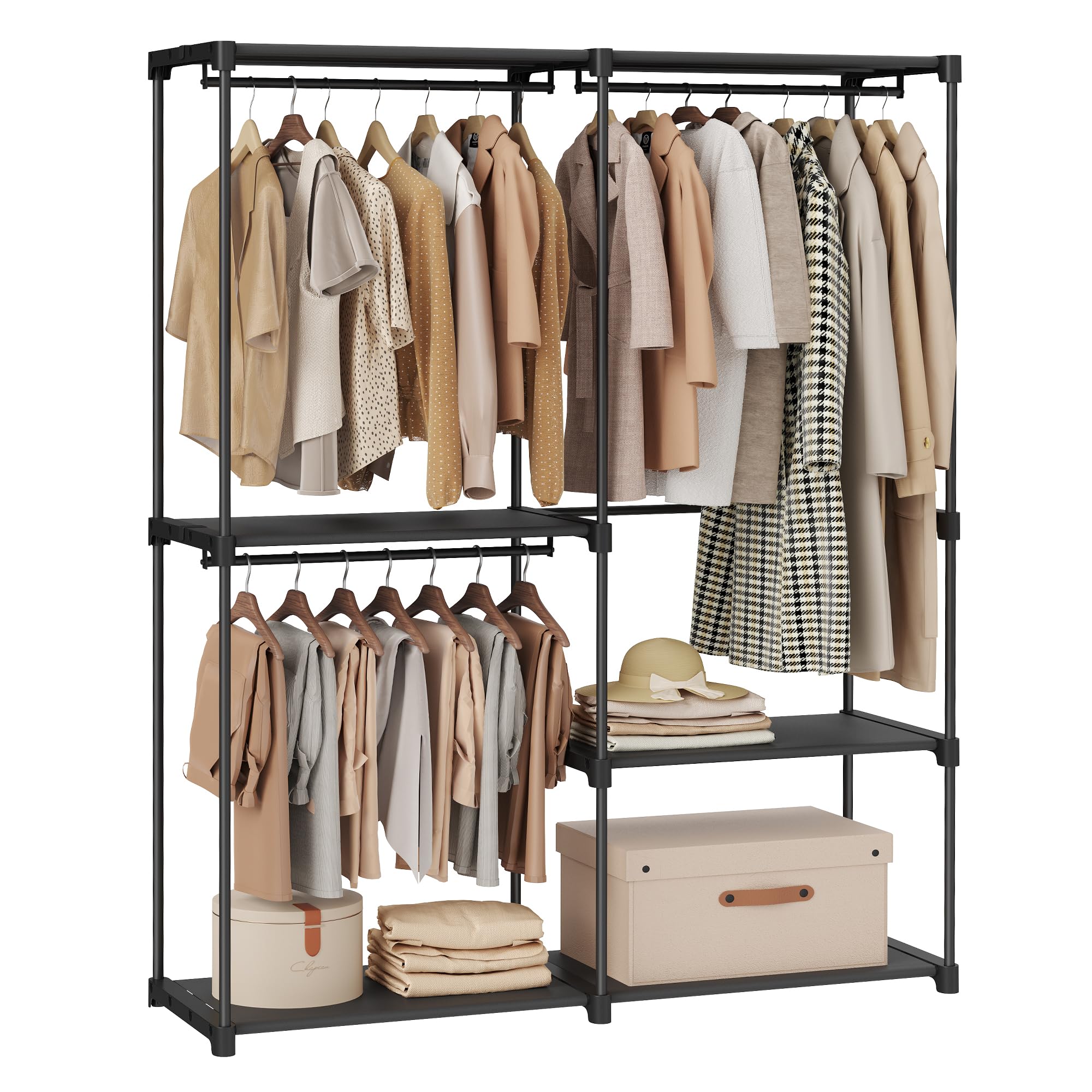 SONGMICS Portable Closet, Freestanding Closet Organizer, Clothes Rack with Shelves, Hanging Rods, Storage Organizer, for Cloakro