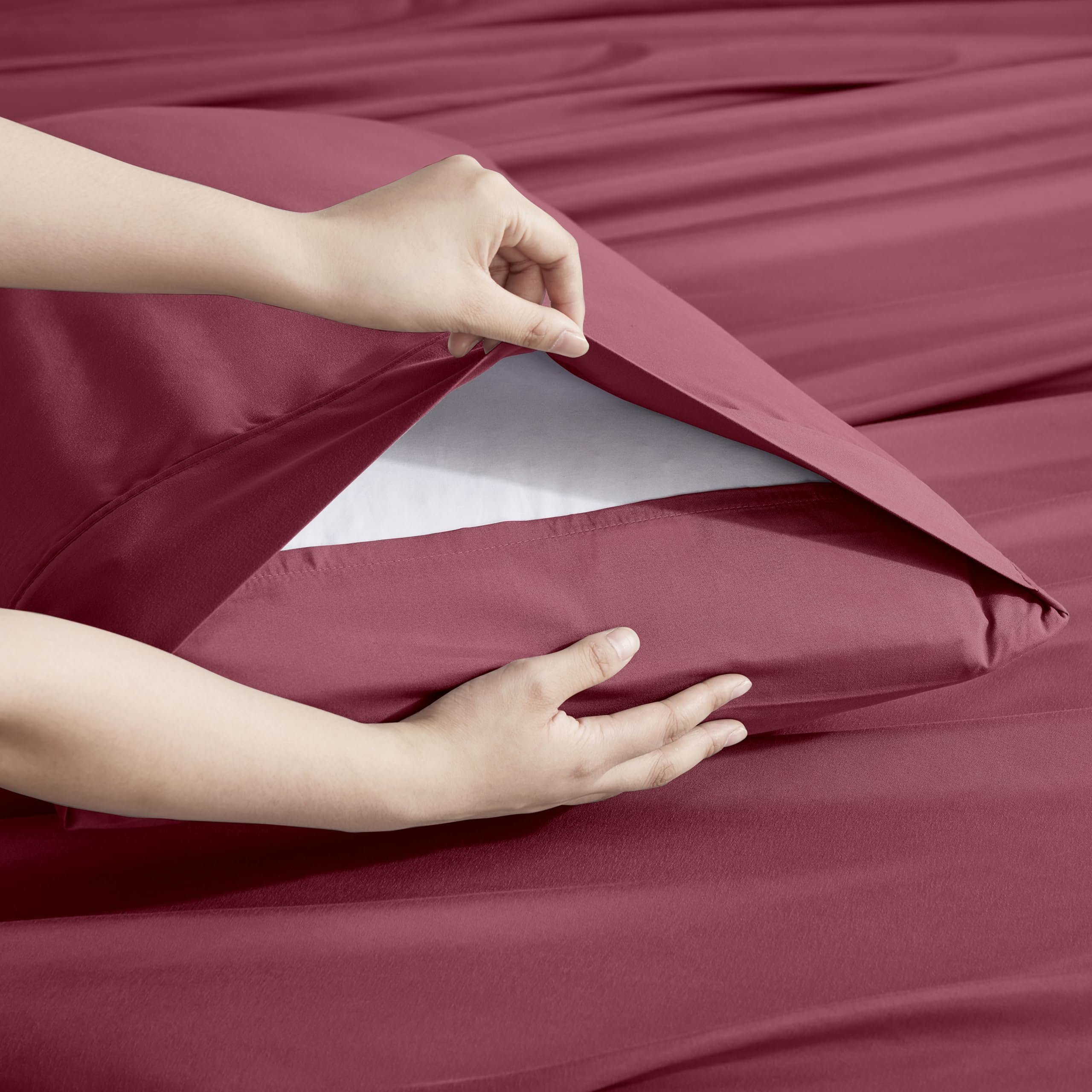 Nestl Extra Deep Pocket Split King Sheet Set - 7 Pc Soft Microfiber Split King Sheet Sets Deep Pocket - Fade Resistant Bedding Sheets & Pillowcases - Split King, Burgundy Red