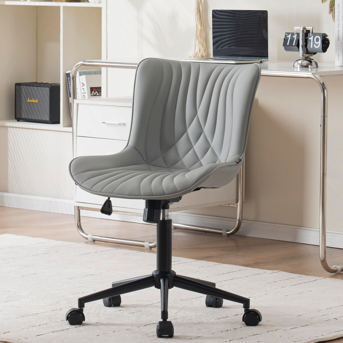 Younike Office Chair, Armless Desk Chair With Wheels, Adjustable Swivel Rolling Home Office Computer Task Chairs, Modern Faux Le