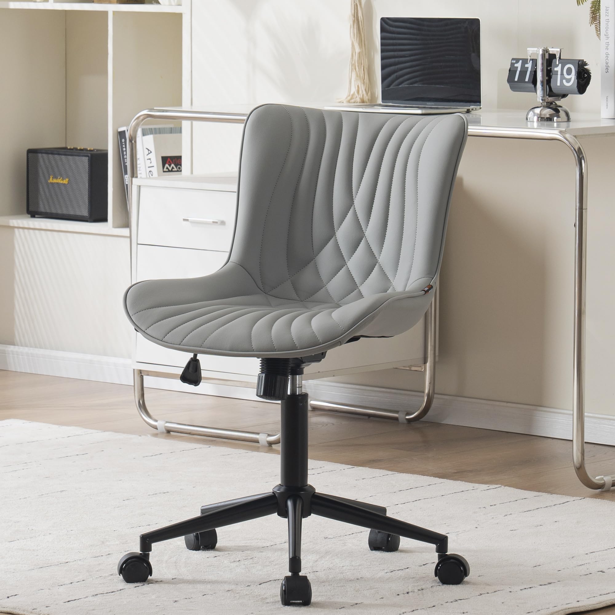 Younike Office Chair, Armless Desk Chair With Wheels, Adjustable Swivel Rolling Home Office Computer Task Chairs, Modern Faux Le