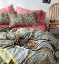 VM VOUGEMARKET Green Flower Duvet Cover Set Twin,Aesthetic Boho Bedding Set Percale Cotton Royal Floral Comforter Cover with Zip