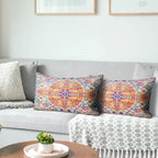 Snycler Orange Blue Ethnic Boho Pillow Covers 12X20 In Boho Carpet Cream Coral Floral Decorative Couch Pillow Cases With Zipper