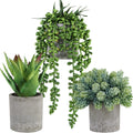 Winlyn Set of 3 Mini Potted Succulents Artificial String of Pearls Aloe Hops Succulent Plants in Gray Pots for Gifts Table Shelv