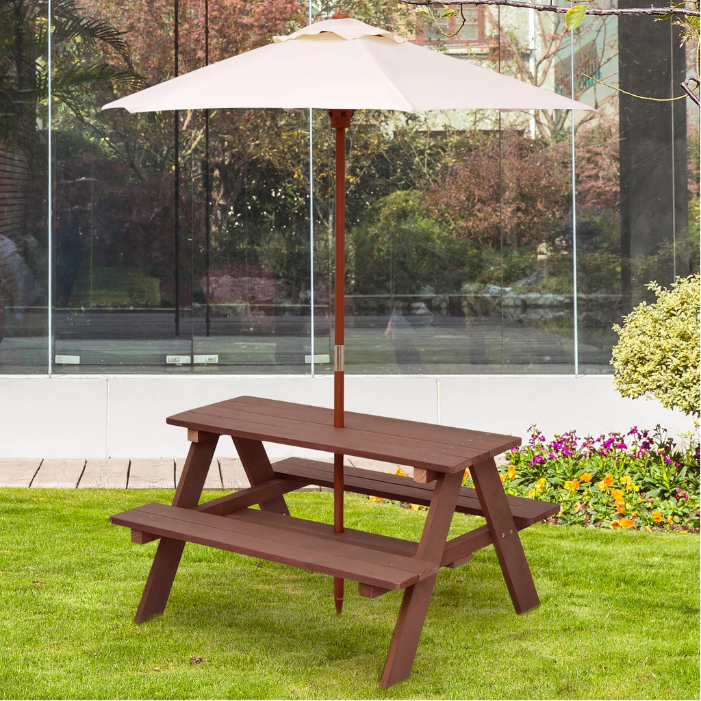Bettary Kids Picnic Table, Wooden Toddler Activity Table With Removable Umbrella, Children Backyard Furniture For Patio, Garden, Gift For Girls & Boys, Kids Table And Bench Set For Outdoors Indoors