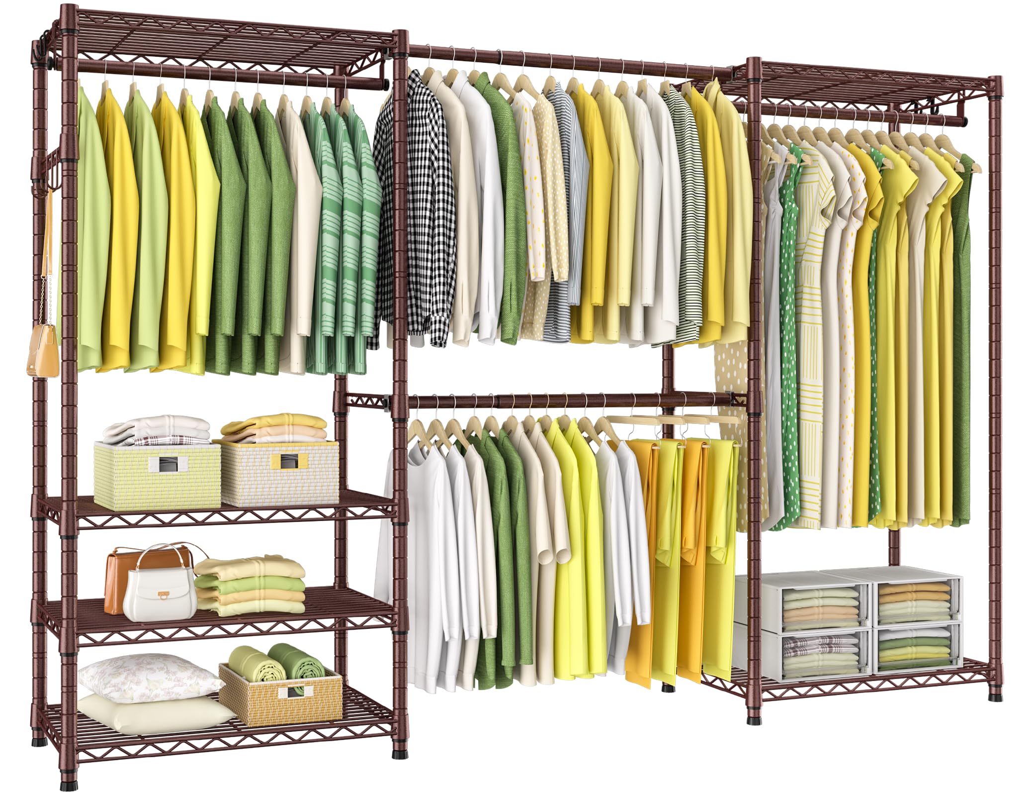 Ulif E1 Heavy Duty Closet Garment Rack, 6 Tiers Adjustable Metal Freestanding Expandable Clothing Storage with 4 Hanger Rods, Ea
