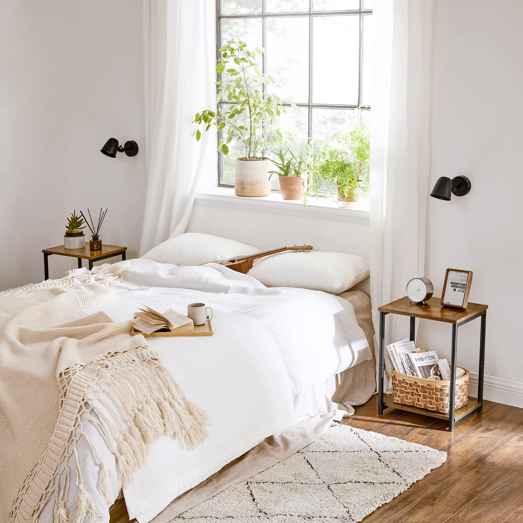 Vasagle Side Tables Set Of 2, Small End Table, Nightstand For Living Room, Bedroom, Office, Bathroom, Rustic Brown And Black Ulet272B01