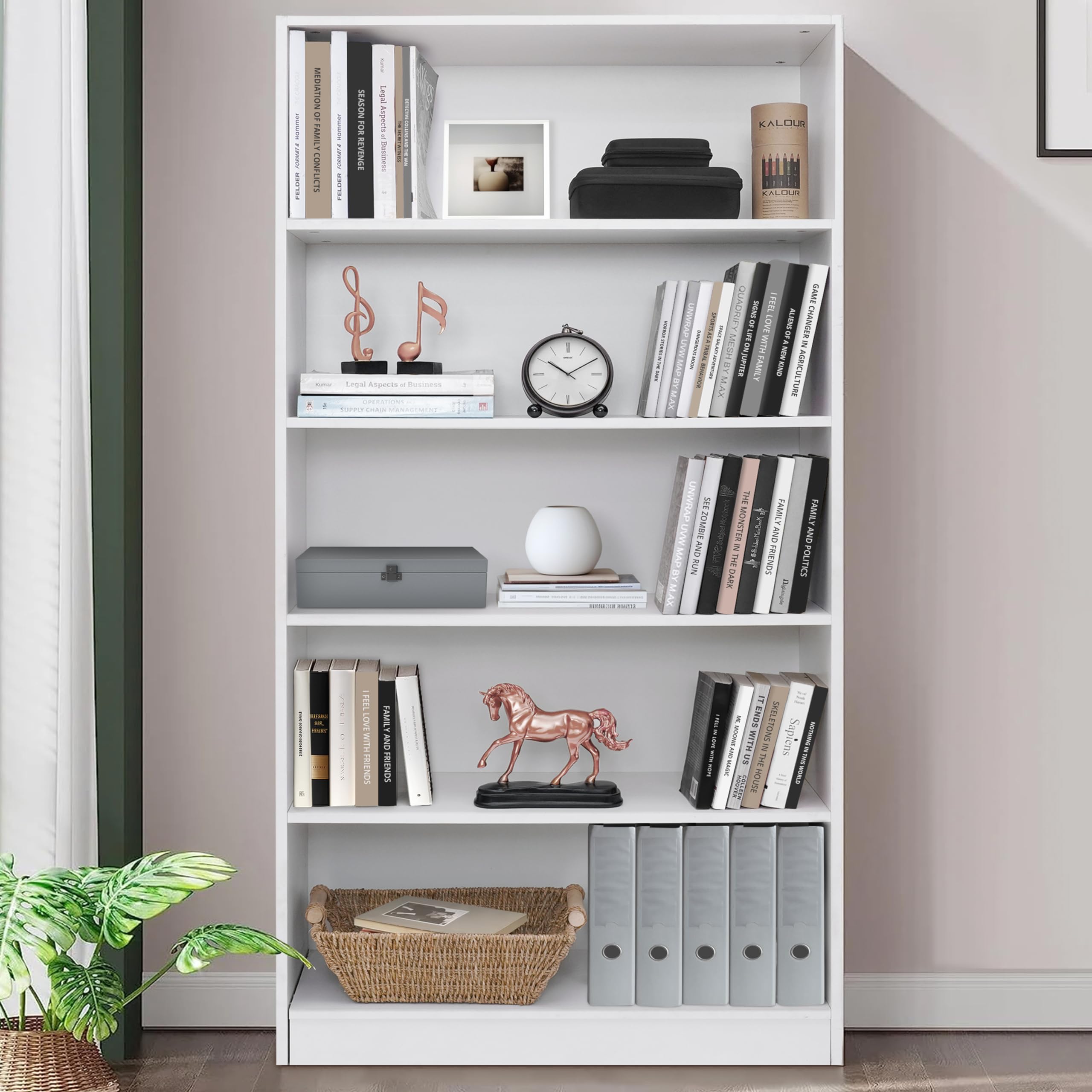 About Space Book Shelf  5 Tier Engineered Wood Book Rack Multipurpose Book Shelf For Home Library Study Room Long Open Storage 