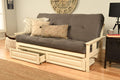 Kodiak Furniture Monterey Futon Set With Storage Drawers, With Antique White Base And Suede Grey Mattress