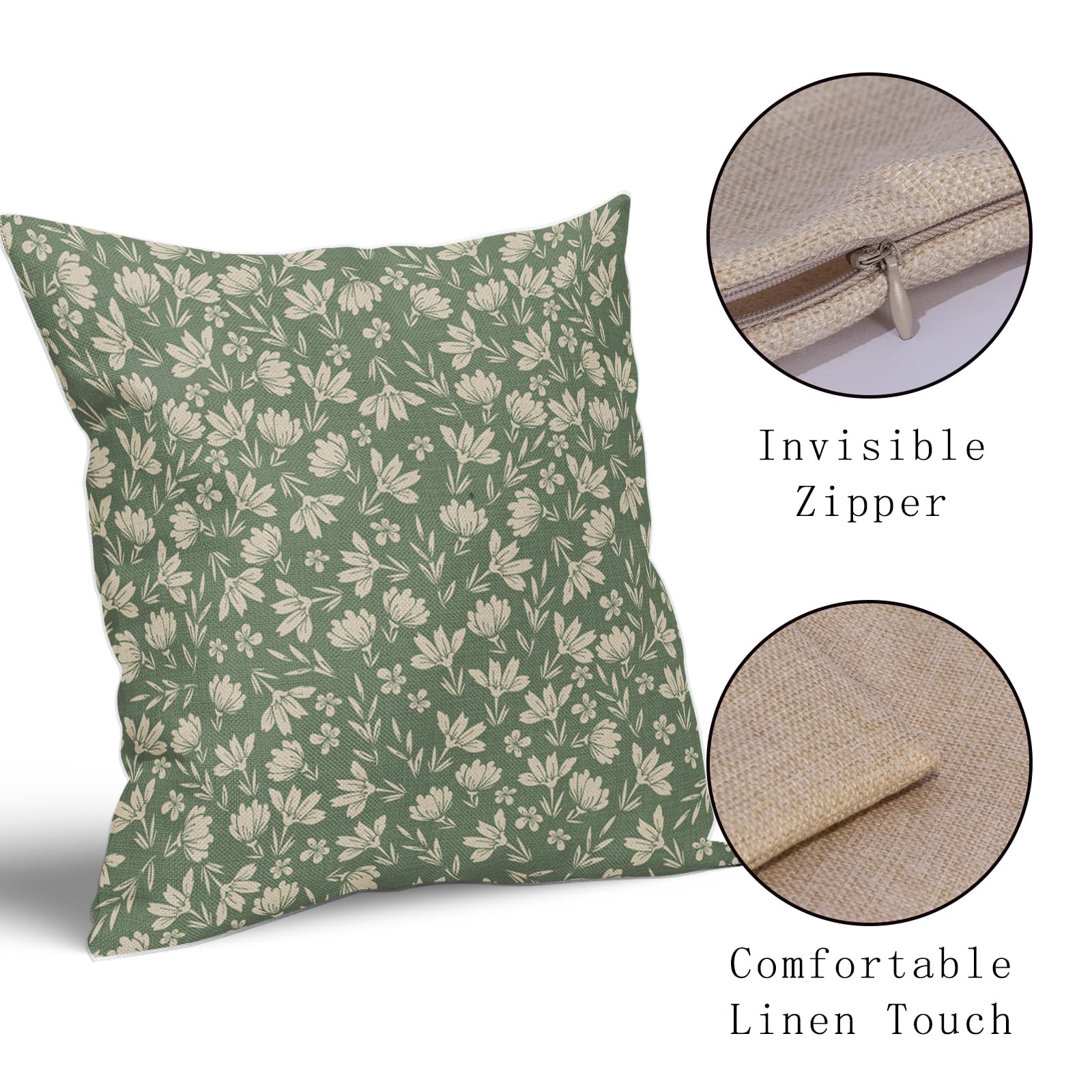 Aytipun Spring Sage Green Pillow Covers 24X24 Set Of 2 Vintage Floral Rustic Old Style Cute Flower Print Decorative Outdoor Pill