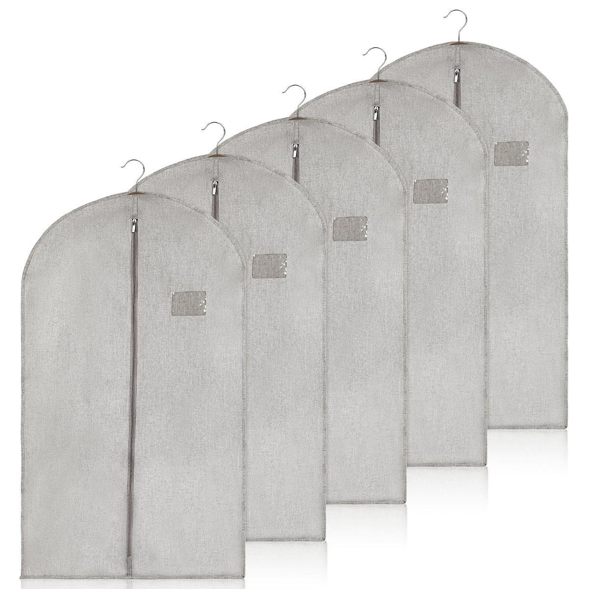 5 Packs Cotton Garment Bag for Hanging Clothes, 40 Breathable Hanging Suit Cover, Linen Garment Bags for Clothes Coats, Leather