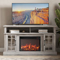 BELLEZE Traditional 58 Rustic TV Stand with 23 Electric Fireplace Heater with Sound, Media Entertainment Center Console Table fo
