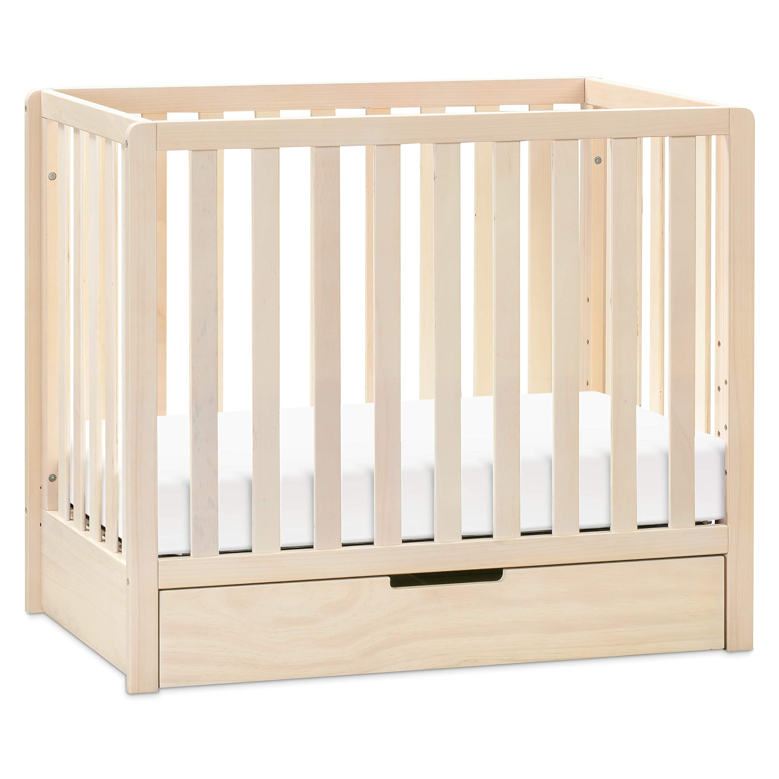 Carters by DaVinci Colby 4-in-1 Convertible Mini Crib with Trundle Drawer in Washed Natural, Greenguard Gold Certified, Undercr
