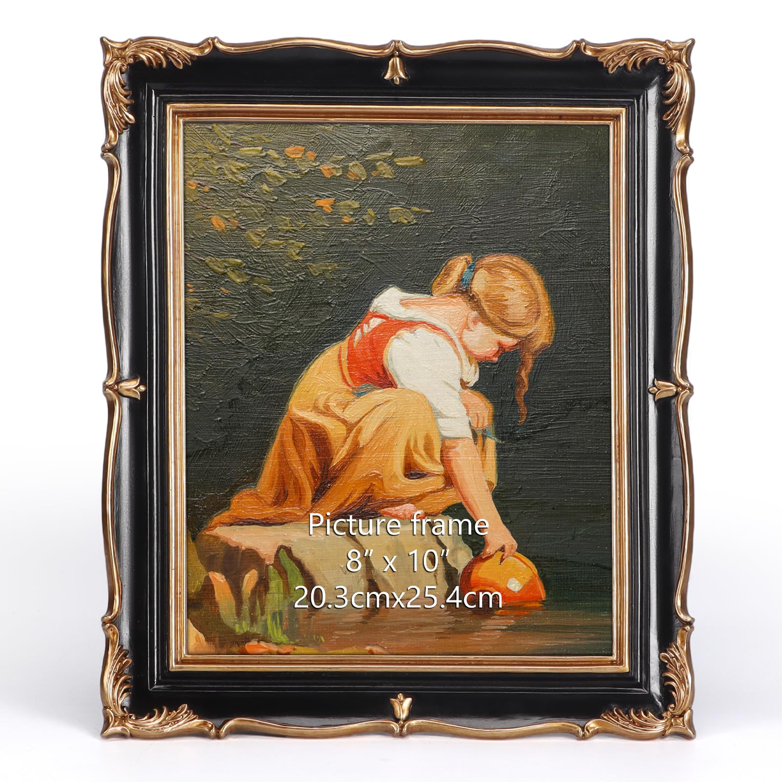 PHAREGE Vintage Picture Frame 8x10 Black Gold, 8 by 10 Ornate Decorative Antique Frame with Mat for 5x7 Photo, Fancy Matted Fram