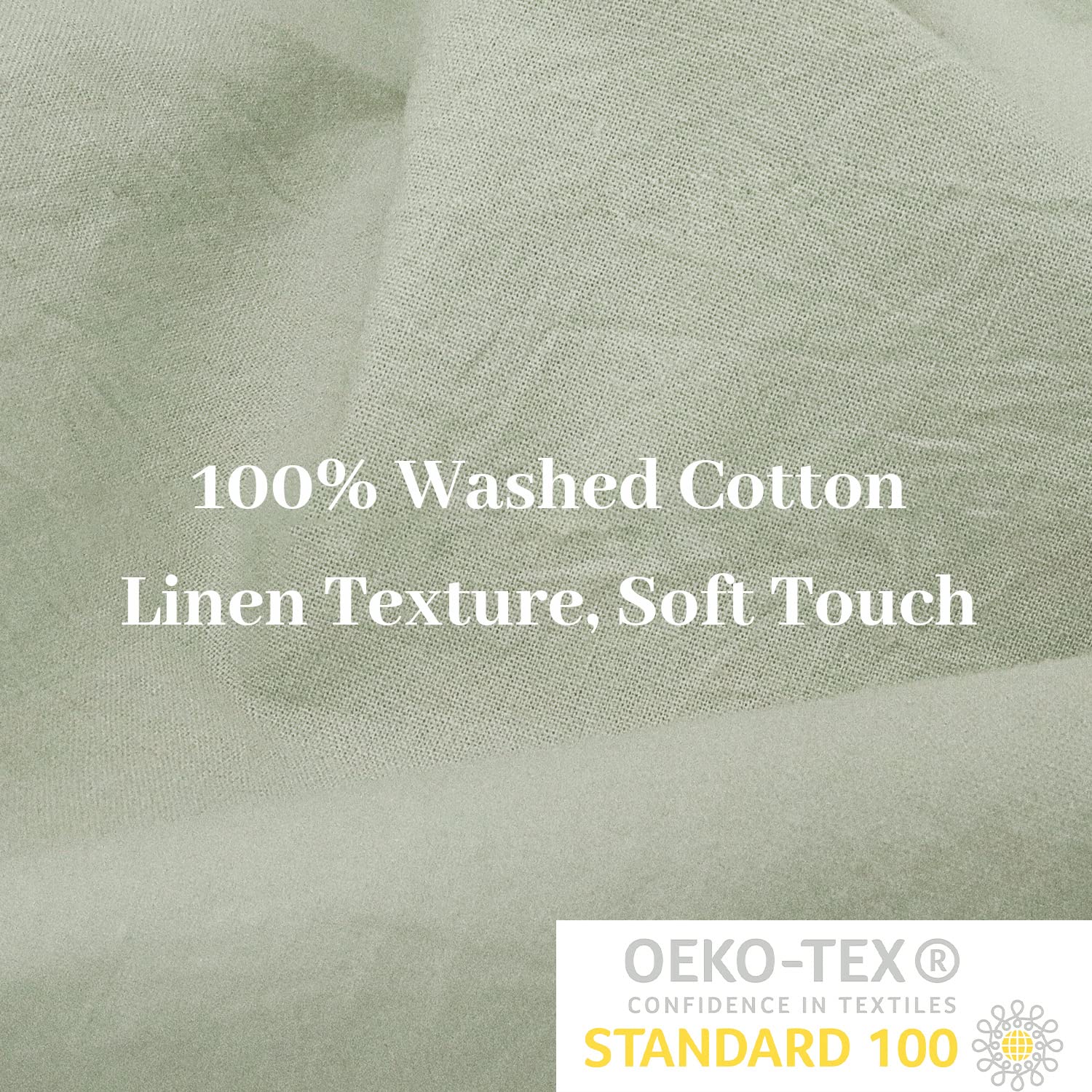 Nexhome Pro Duvet Cover Set Oversized Queen 98'X98' Linen Feel Textured Organic Natural 100% Washed Cotton Duvet Cover 3 Pieces Bedding Set Zipper Closure, Breathable, Soft, Sage Green (No Comforter)