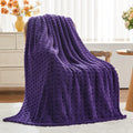 Newcosplay Super Soft Throw Blanket Purple Premium Silky Flannel Fleece 3D Waffle Checkered Lightweight Bed Blanket All Season U