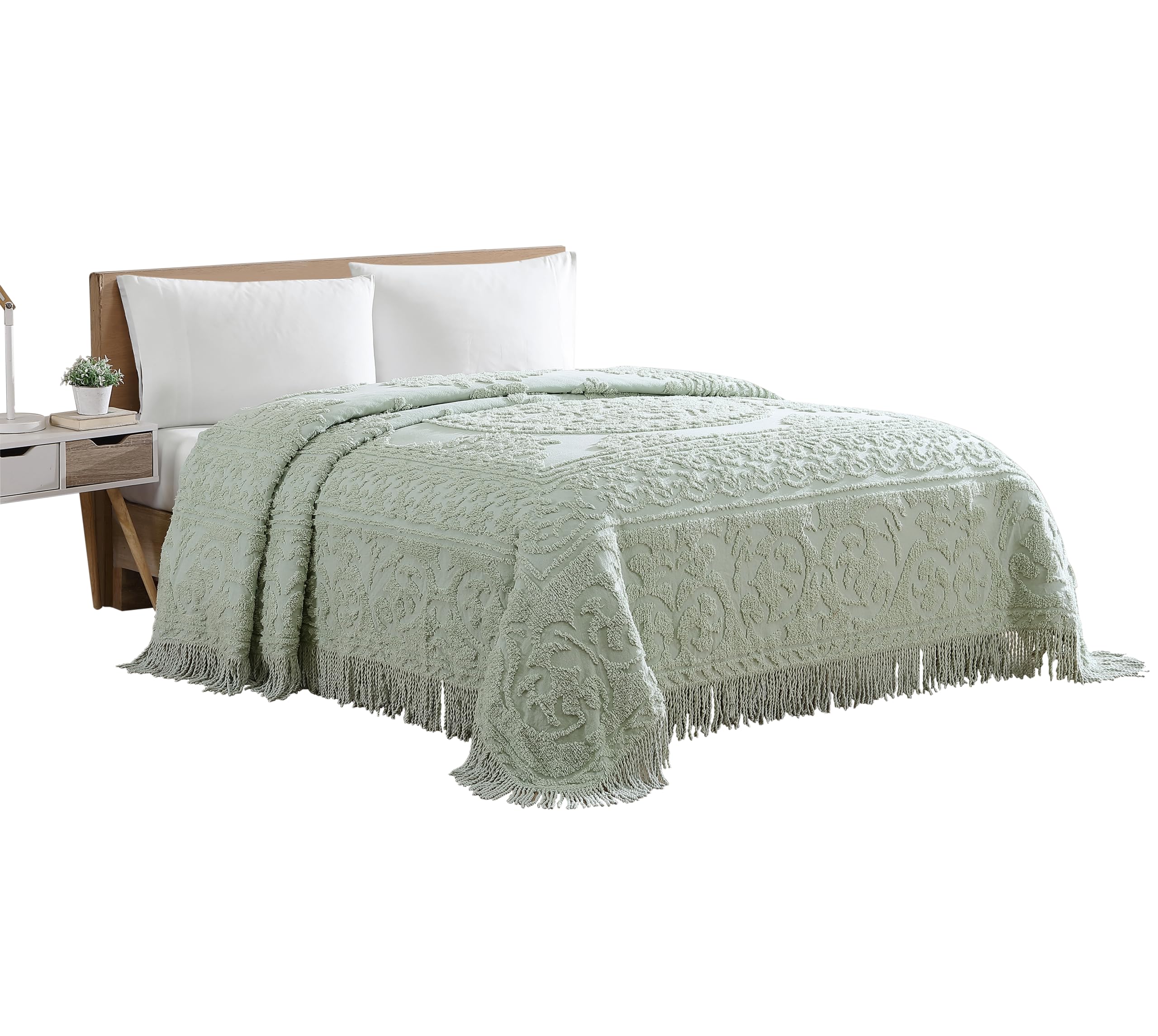 Beatrice Home Fashions Medallion Chenille Bedspread, Twin, Sage