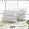2-Pack Bright White Throw Pillow Covers With Waterfall Ruffles 5 Lays Cushion Cases Egypt Cotton 18'X18'Soft Boudoir