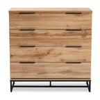 Baxton Studio Reid Modern and Contemporary Industrial Oak Finished Wood and Black Metal 4-Drawer Dresser