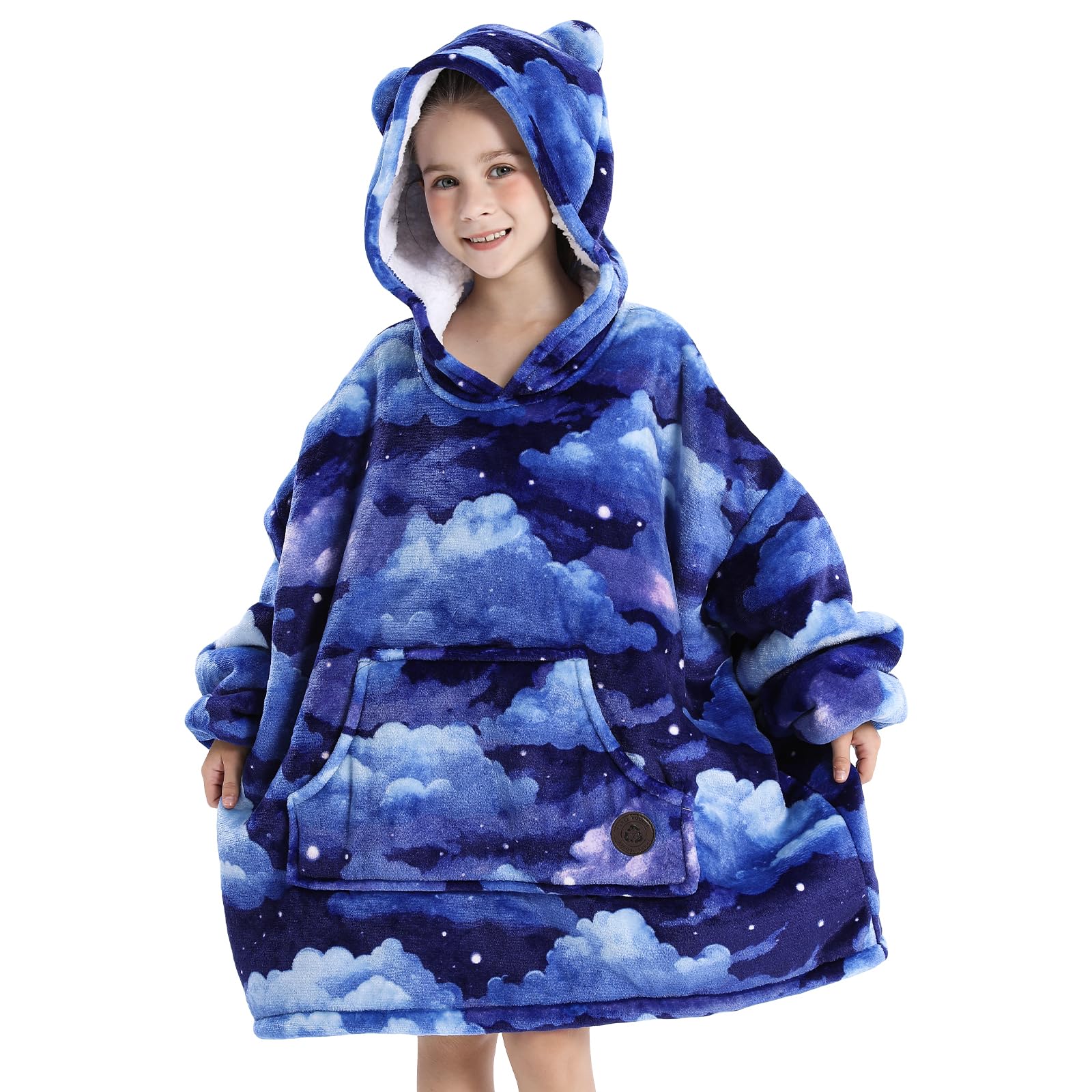Three Poodle Wearable Blanket Hoodie For Kids, Oversized Sherpa Sweatshirt Blanket With Giant Hood, Warm Cozy Hooded Blanket, Cu