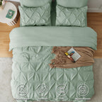 Himhimeet Sage Green Comforter Set Queen 7 Pieces Green Comforter Queen Bedding Set Pintuck Green Queen Comforter Set Pinch Plea