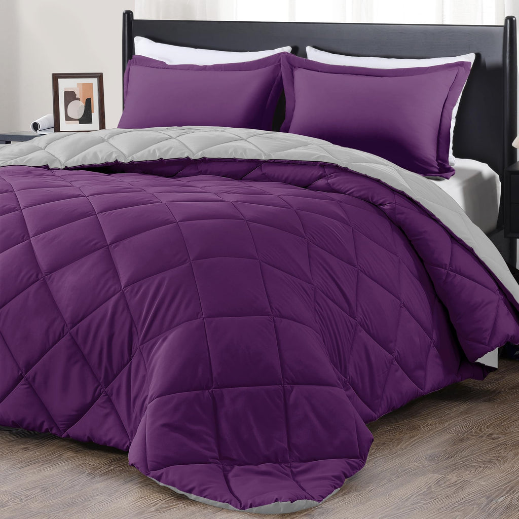 Downluxe Twin Comforter Set - Purple And Grey Twin Comforter, Soft Bedding Comforter Sets For All Seasons, Twin Bed Comforter Set - 2 Pieces - 1 Comforter (66'X92') And 1 Pillow Sham(20'X26')