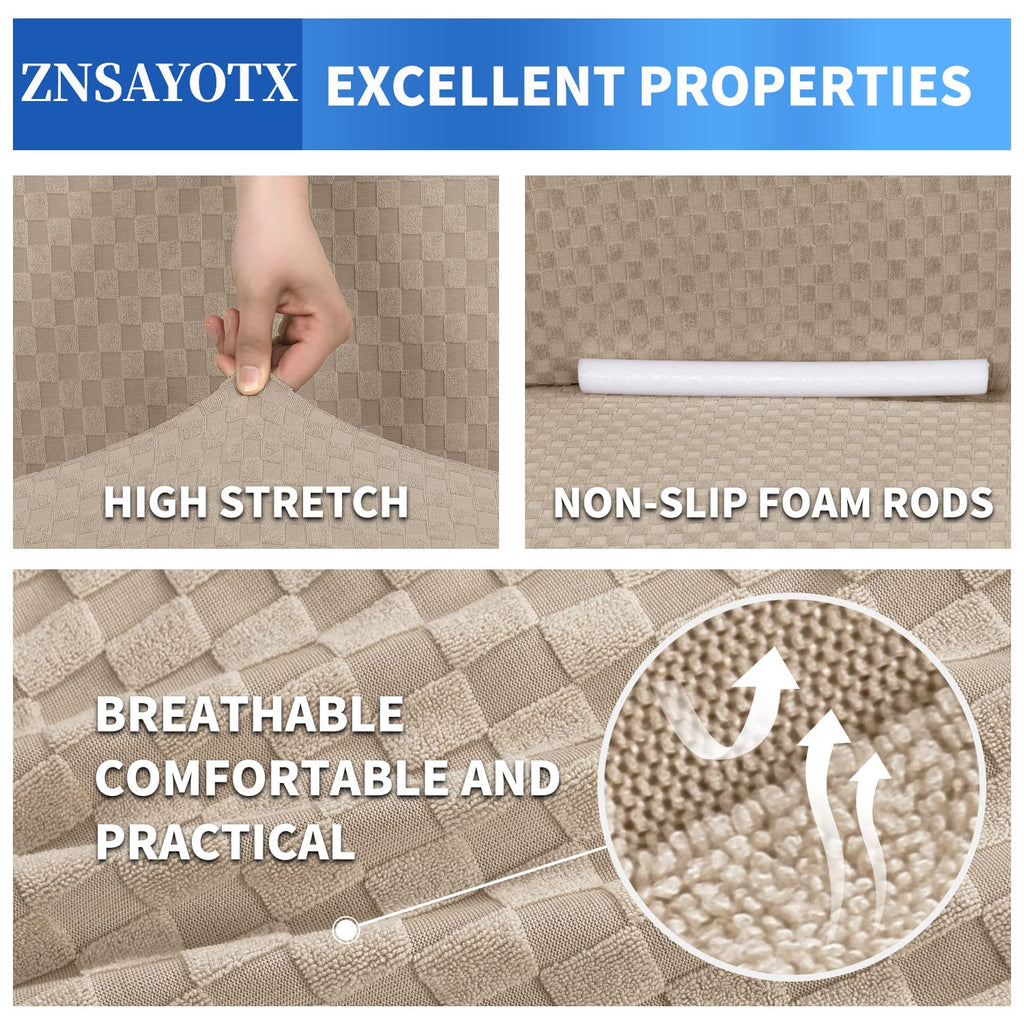 Znsayotx 1 Piece Jacquard Chair Slipcovers For Living Room High Stretch Chair Covers With Arms Anti Slip Pets Friendly Couch Sofa Armchair Cover Furniture Protector (Chair, Khaki)