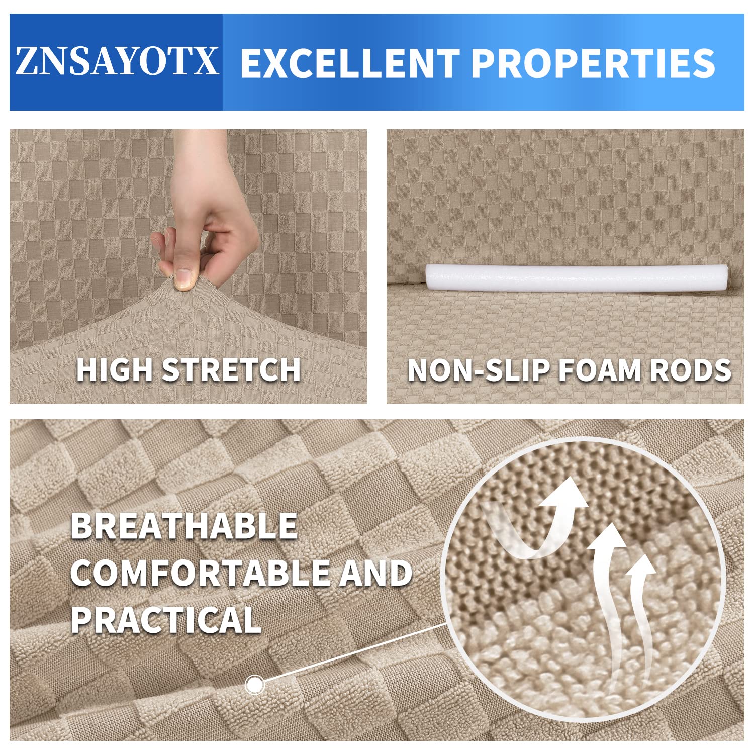 Znsayotx 1 Piece Jacquard Chair Slipcovers For Living Room High Stretch Chair Covers With Arms Anti Slip Pets Friendly Couch Sofa Armchair Cover Furniture Protector (Chair, Khaki)