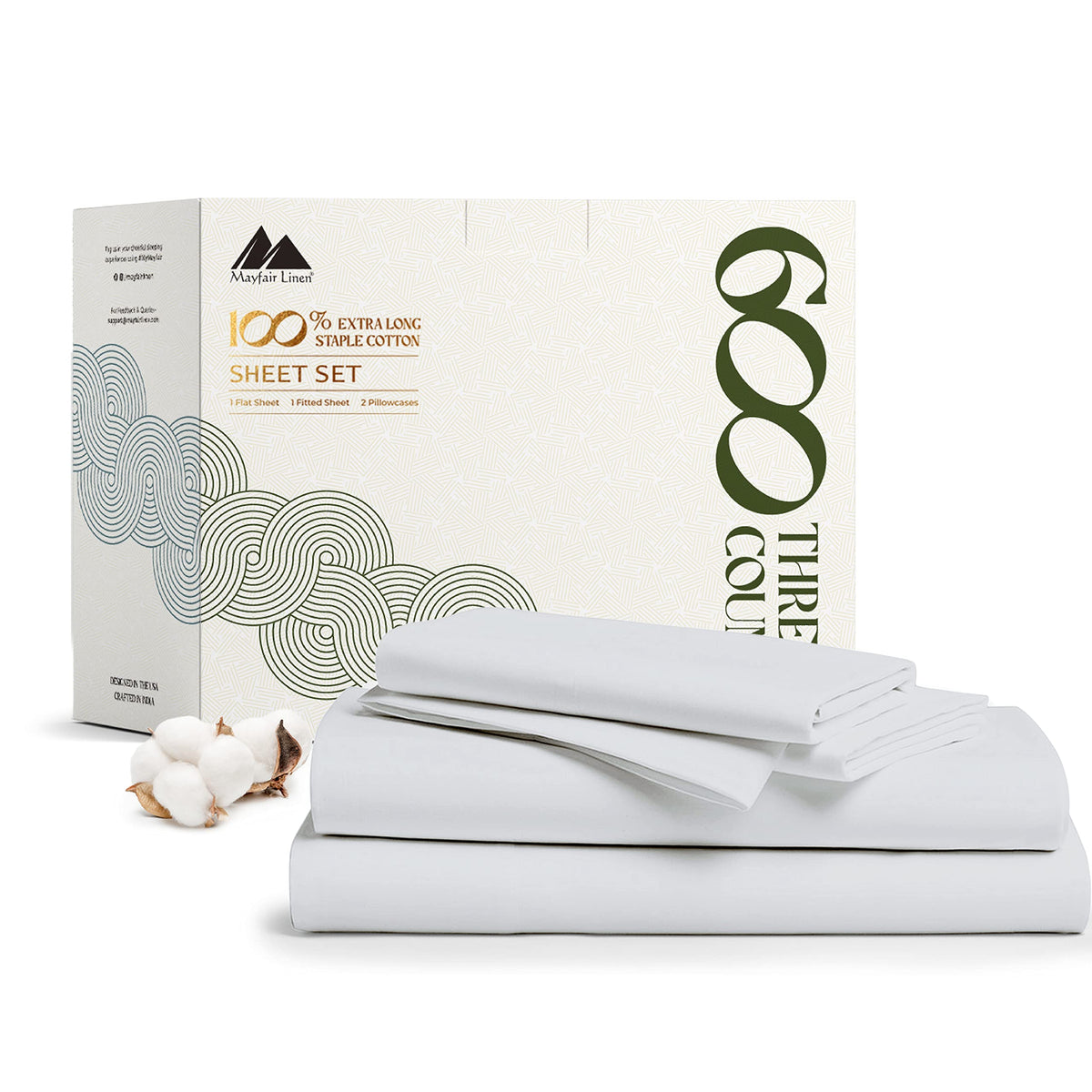 600 Tc King Size Sheet Set - 100% Cotton Sheets - Silky & Soft Like Egyptian Cotton - Fits Mattress Upto 16' Deep Pocket, Satee