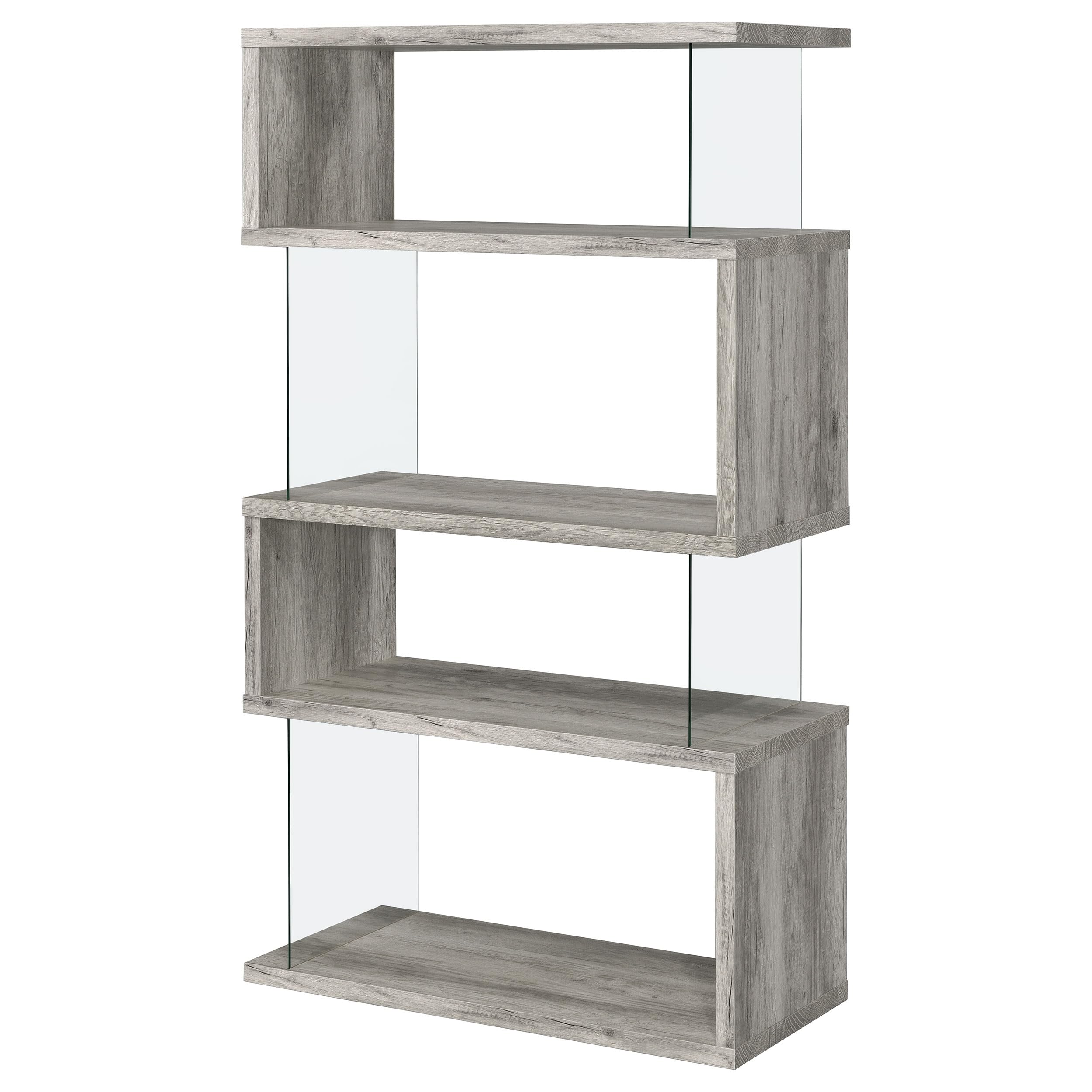 Coaster Home Furnishings Emelle 63-inch 4-Shelf Glass Panel Bookshelf Grey Driftwood