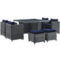 Modway Summon Wicker Rattan Outdoor Patio Sunbrella 9-Pc Dining Set In Canvas Navy