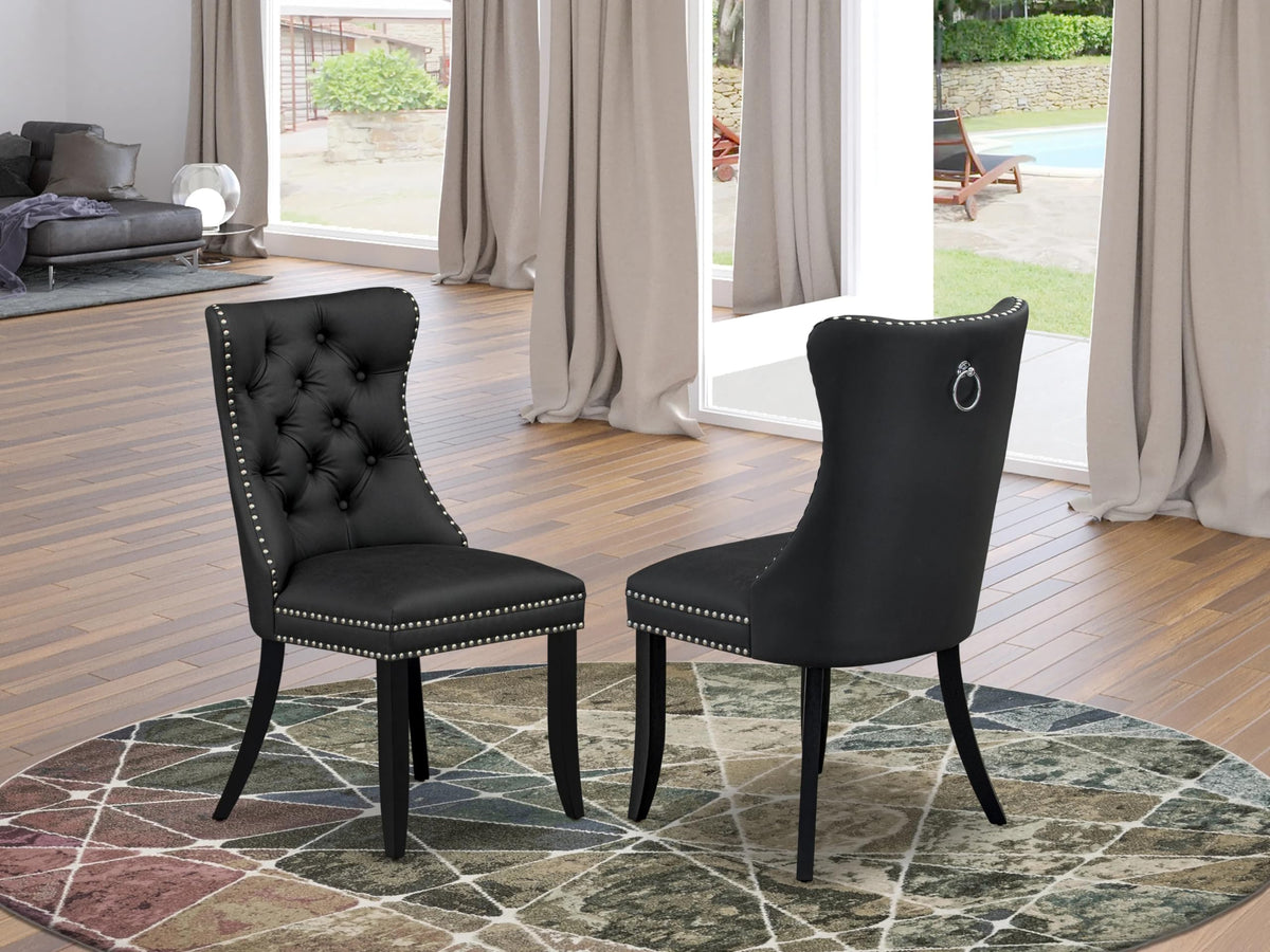 East West Furniture Dap6F12 Dallas Parsons Dining Chairs - Button Tufted Nailhead Dark Gray Polyester Fabric Upholstered Chairs, Set Of 2, Wirebrushed Black