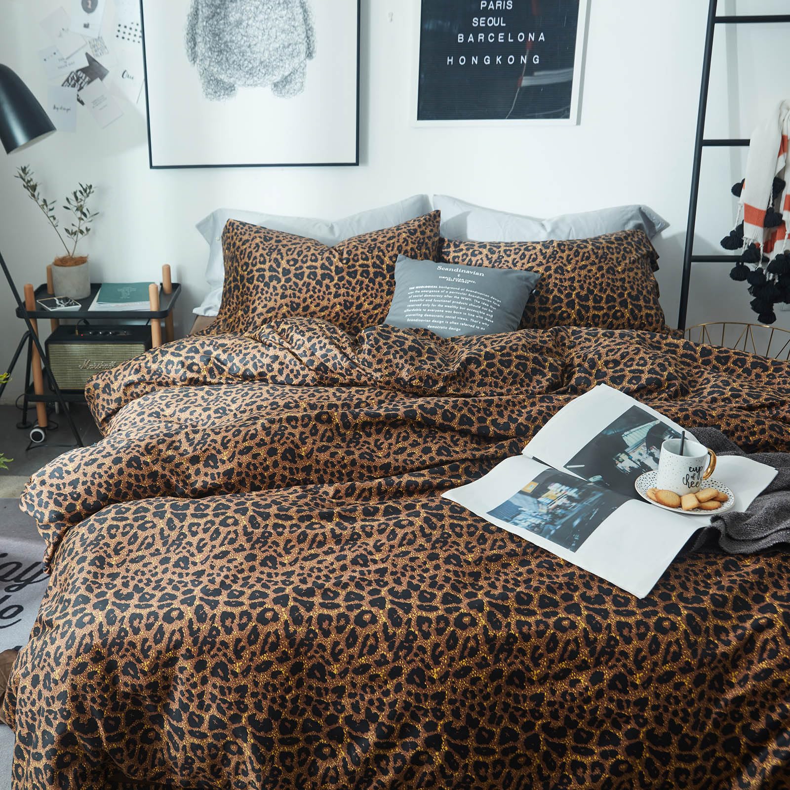 Mixinni Leopard Print Comforter Set Full-3 Pieces Animal Cheetah Printed Comforter Sexy Soft Fluffy Brown/Black Floral Print Bed