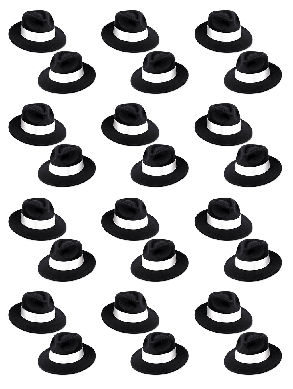 Beistle 60057-25 25 Piece Velour Fedora Hats with Bands, Black/White