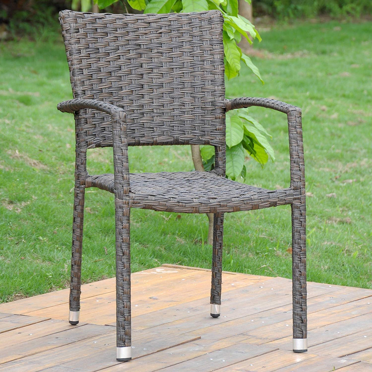 International Caravan Ibiza Resin Pandan Aluminum Square Back Dining Chair