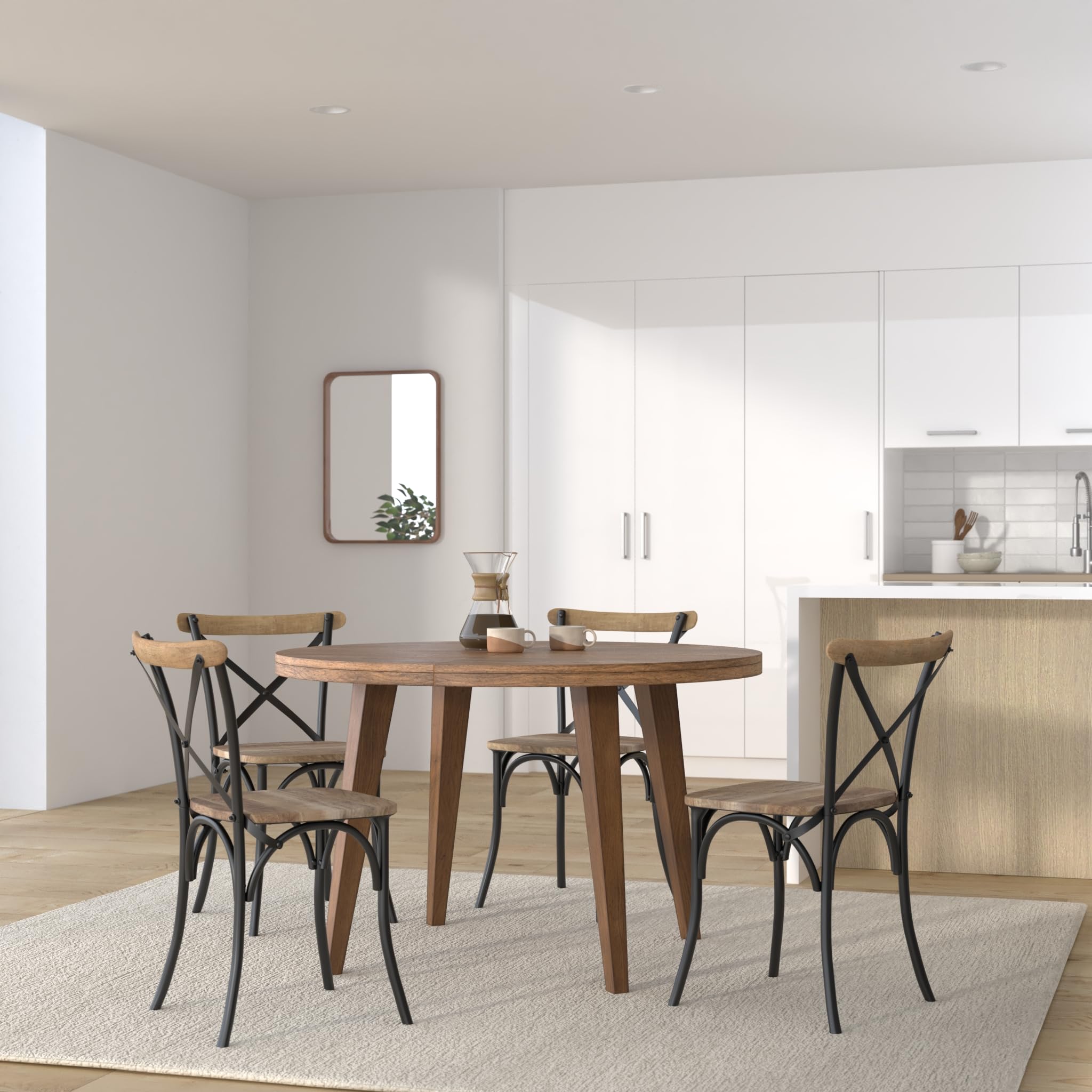 vidaXL Set of 6 Cross Chairs - Handmade Scandinavian Dining Chairs in Black Solid Mango Wood with Steel Frame, Retro Style with Open Back Design