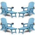 Yefu Adirondack Chair With Ottoman Set Of 4, Adjustable Backrest Adirondack Chairs, Folding Outdoor Fire Pit Chair With 2 Cup-Holders, Weather Resistant For Patio Lawn Garden Pool, 380Lbs (Blue)