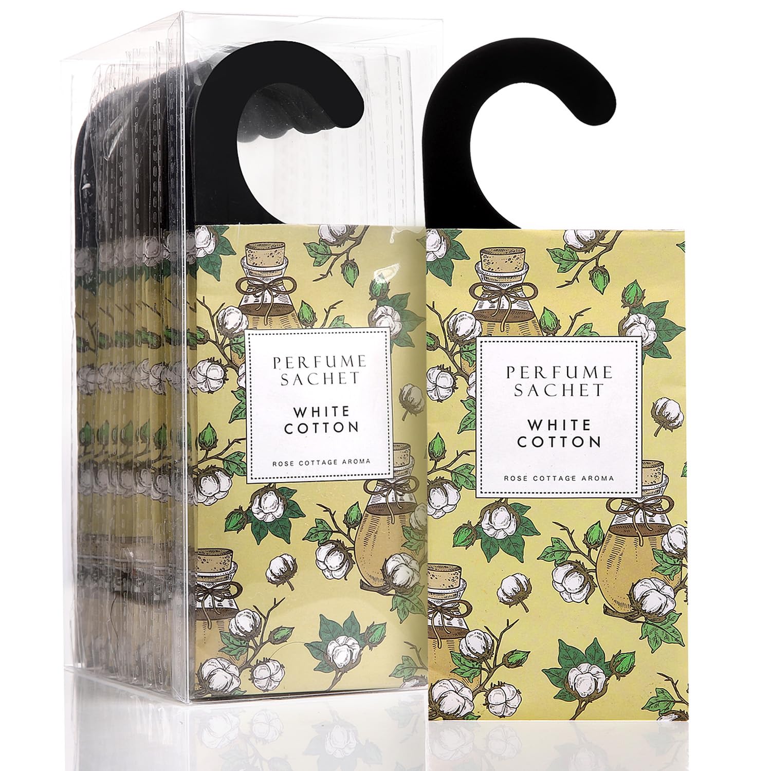ROSE COTTAGE Large 12 Packs White Cotton Hanging Closet Deodorizer Air Freshener Long Lasting Scented Sachets Smell Goods for Ho