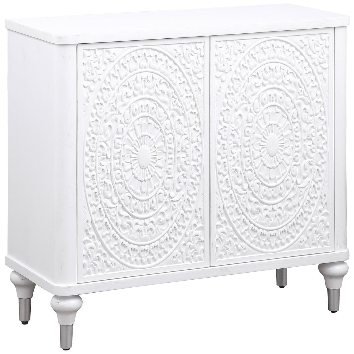 Coaster Home Furnishings Cardella 2-Door Mandala Accent Cabinet Distressed White