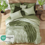 Casaagusto Full Size Comforter Set, 7 Pieces Sage Green Seersucker Bed In A Bag Full Size Soft All Seasons, Bedding Sets Full Wi