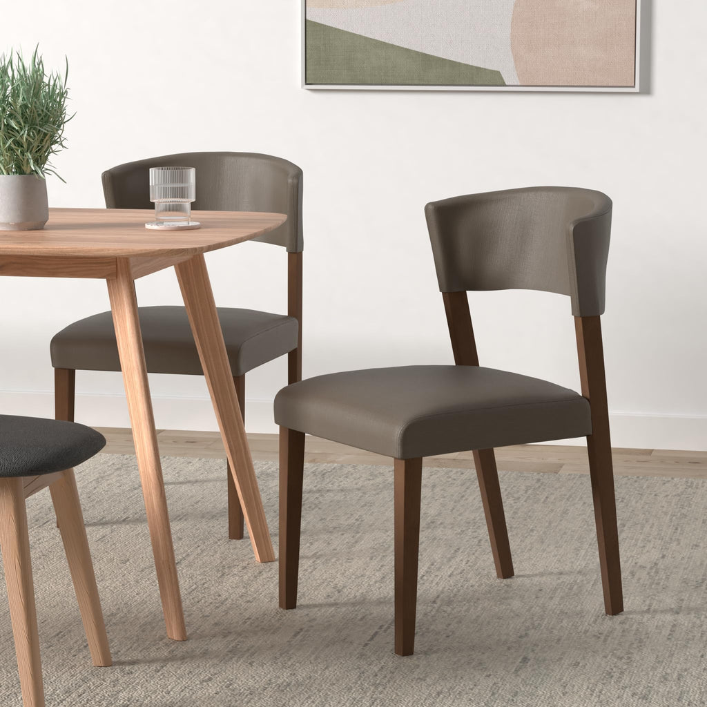 Baxton Studio Montreal Mid-Century Dark Walnut Wood Grey Faux Leather Dining Chair