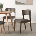 Baxton Studio Montreal Mid-Century Dark Walnut Wood Grey Faux Leather Dining Chair