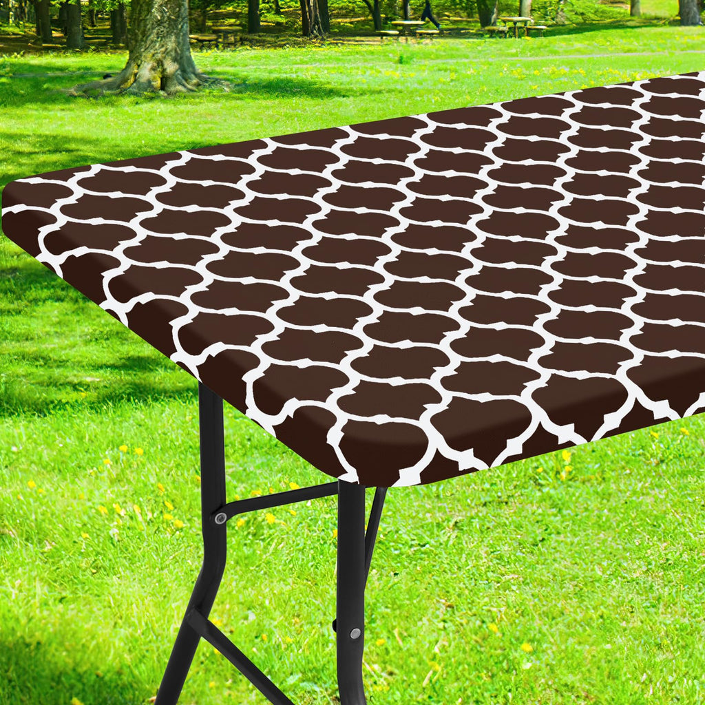Smiry Rectangle Picnic Table Cover, Waterproof Elastic Fitted Camping Table Covers For 8 Foot Tables, Wipeable Flannel Backed Vinyl Tablecloth Protector For Indoor, Outdoor (Coffee, 30X96 Inches)