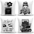 Hsinya Set Of 4 18X18 Couch Bed Decorative Pillow Covers Black White Throw Pillow Covers Fashion Girls Bling Perfume Eyelashes H