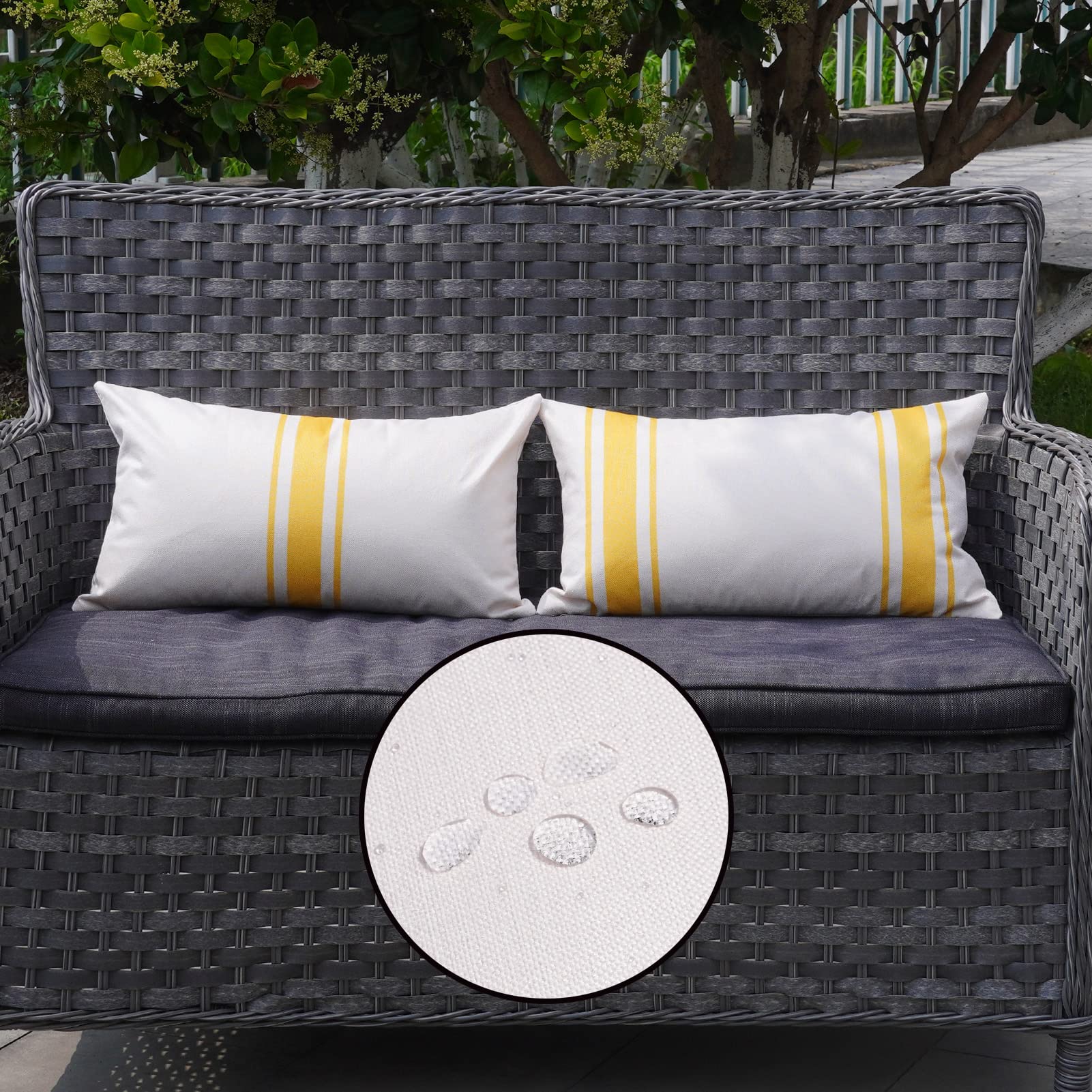 Onway Outdoor Pillow Covers Waterproof 12X20 Set Of 2 Decorative Linen Throw Pillow Cover Beige And Yellow Striped Outdoor Pillo