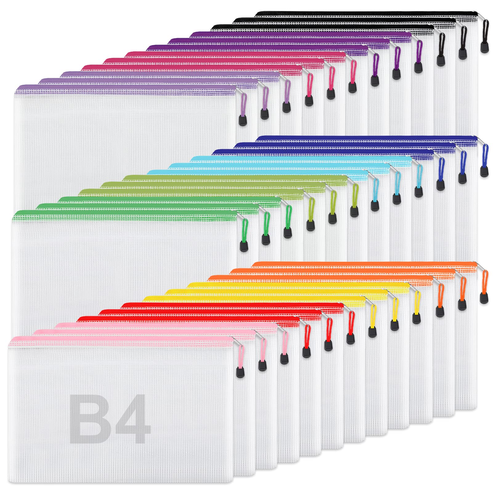 Eoout 36Pcs Mesh Zipper Pouches For Organizing, Zipper Bags, 16X11 Inches Large Puzzle Bags, 12 Colors Storage Bag Zipper File B