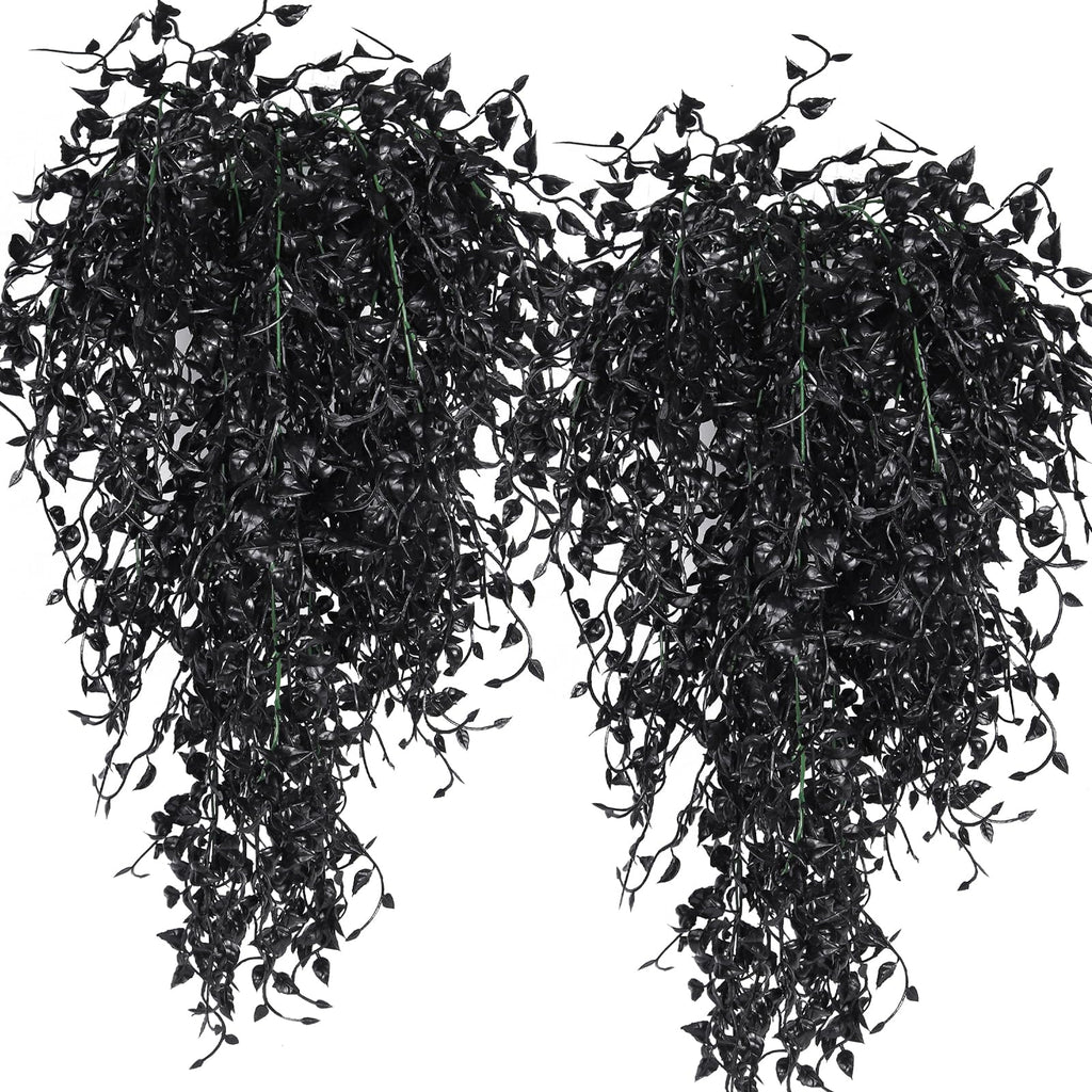 Black Artificial Hanging Plants 4PCS 33in Fake Hanging Plant Faux Ivy Leaf Greenery Vine UV Resistant Plastic Wall Black Plant f