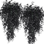 Black Artificial Hanging Plants 4PCS 33in Fake Hanging Plant Faux Ivy Leaf Greenery Vine UV Resistant Plastic Wall Black Plant f