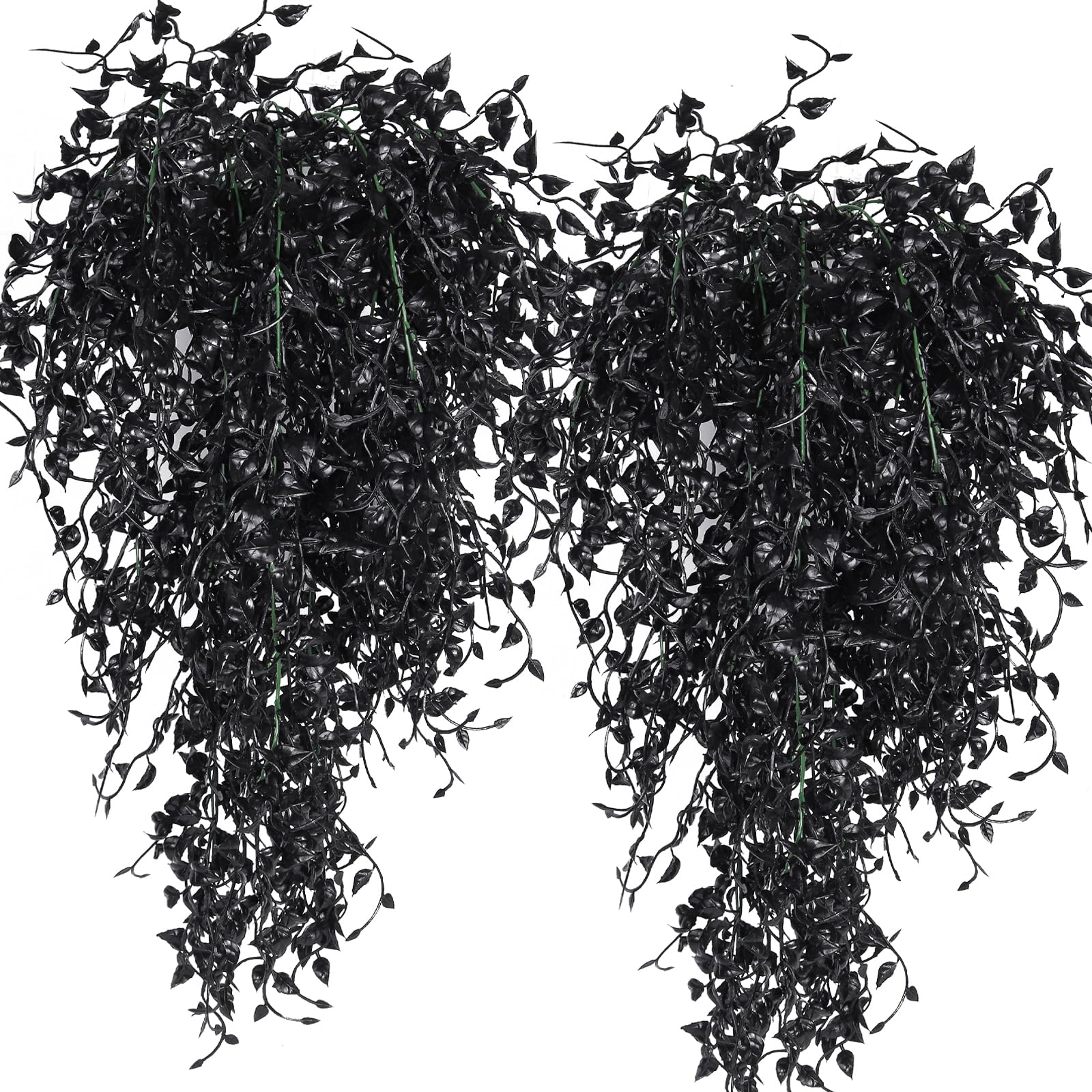 Black Artificial Hanging Plants 4PCS 33in Fake Hanging Plant Faux Ivy Leaf Greenery Vine UV Resistant Plastic Wall Black Plant f