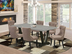 East West Furniture V697Si648-7 7 Piece Dining Room Table Set Consist Of A Rectangle Dining Table With V-Legs And 6 Coffee Linen Fabric Upholstered Chairs, 40X72 Inch, Multi-Color